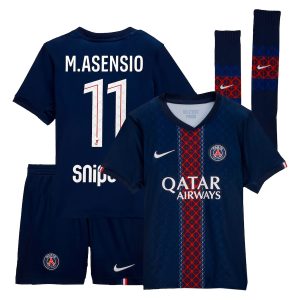Selected slide 1 of 3Display slide 2 of 3Display slide 3 of 3 PSG Nike Home Mini Kit 2025-26 - Little Kids with M. Asensio 11 printing