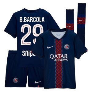PSG Nike Home Mini Kit 2025-26 - Little Kids with B.Barcola 29 printing